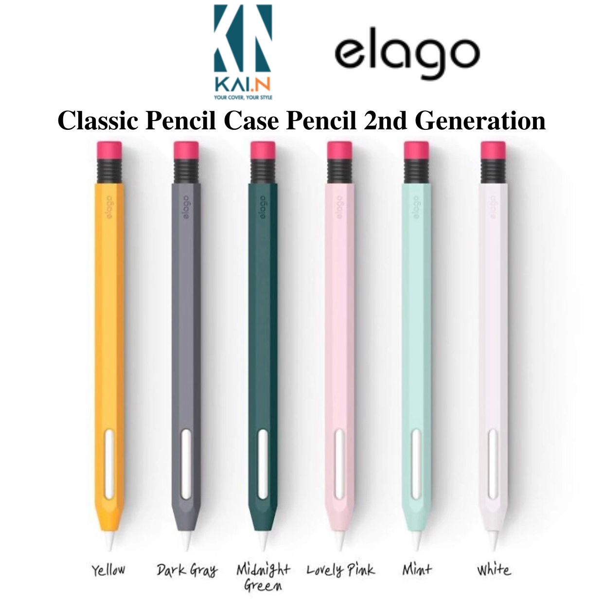 Ốp case bao elago silicone apple pencil 2, kiểu dáng bút chì, chống bẩn, chống trầy,sạc không cần tháo - hàng chính hãng