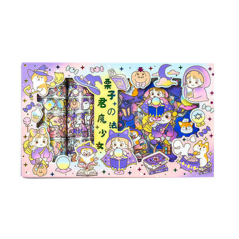 Washi Tape Và Sticker Cute Loại Bóng Trong Suốt Chất Liệu PET Hộp Hình Dán Gồm 10 Stickers 10 Washitapes Trang Trí Sổ