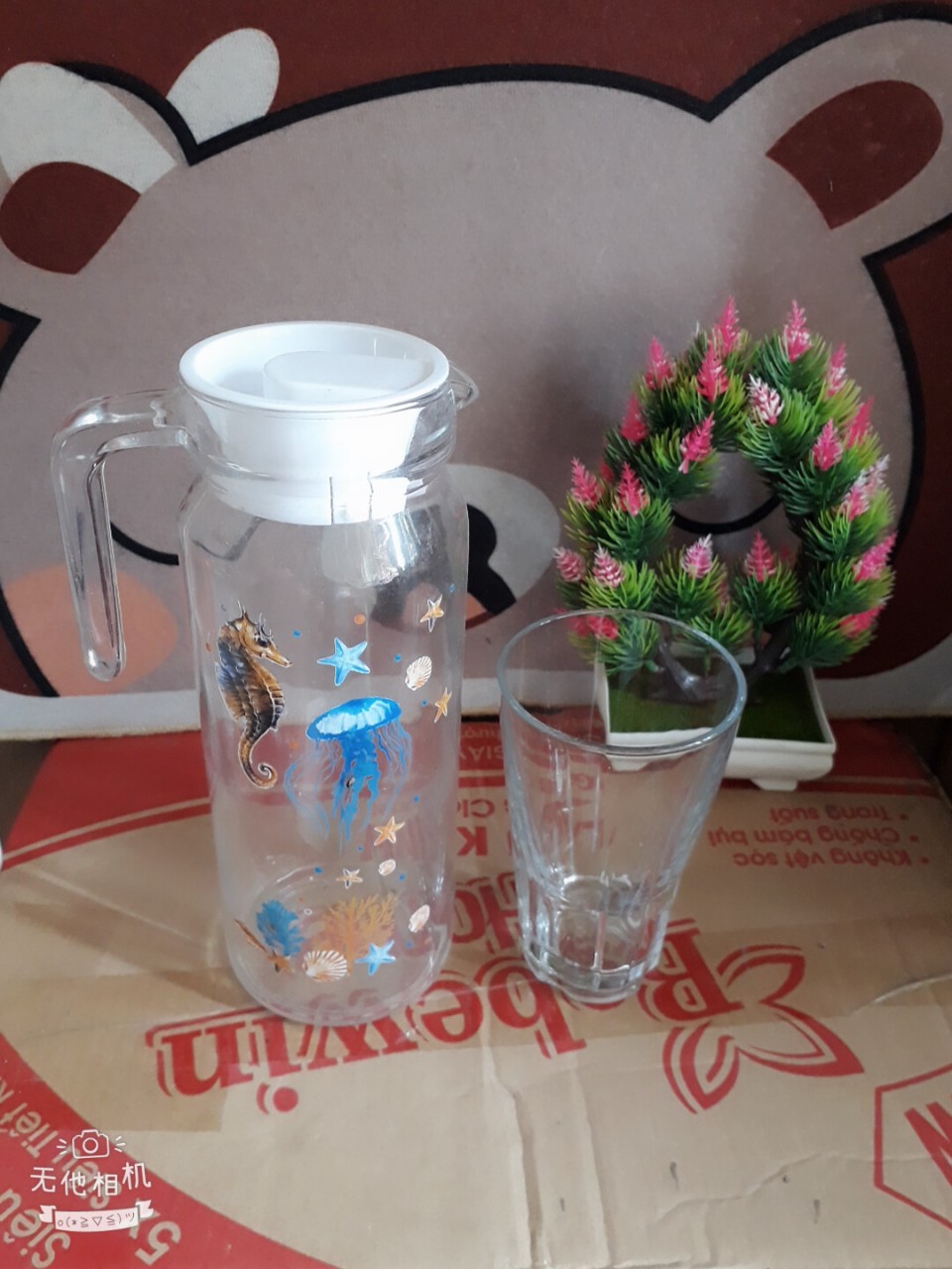 [HCM]BÌNH THỦY TINH 1L KÈM 1 LY SIÊU XINH