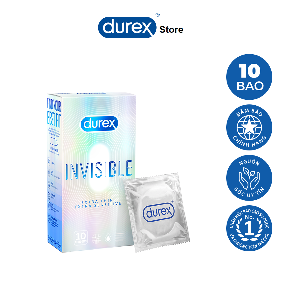 Freeship 1 hộp Bao cao su siêu mỏng Durex Invisible 10 cái - Cảm giác chân thật