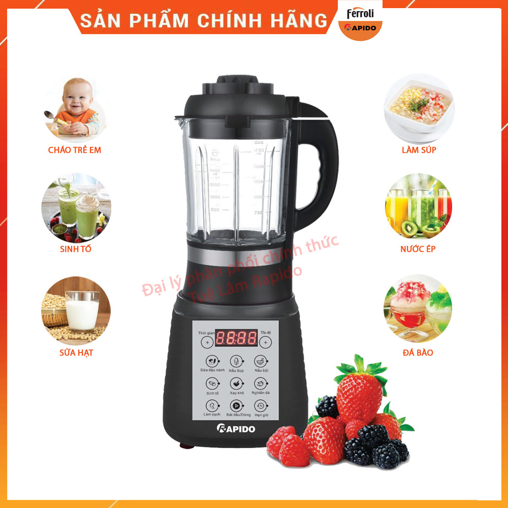 Máy làm sữa hạt rapido rhb1800d dung tích 1.75l, công suất 1000w - chính hãng - bảo hành 12 tháng