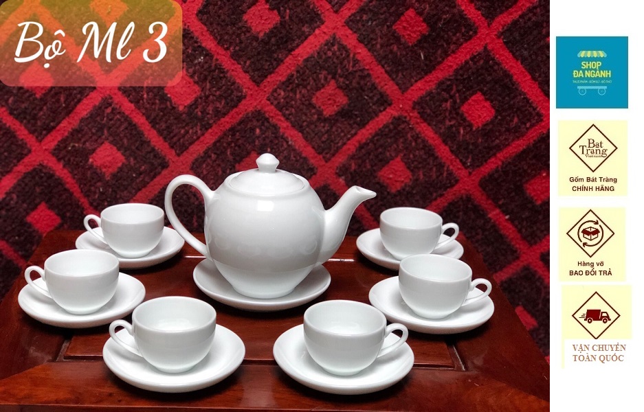 Bộ ấm chén uống trà dáng cao có lớp chống tắc gốm sứ Bát Tràng -Shopdanganh