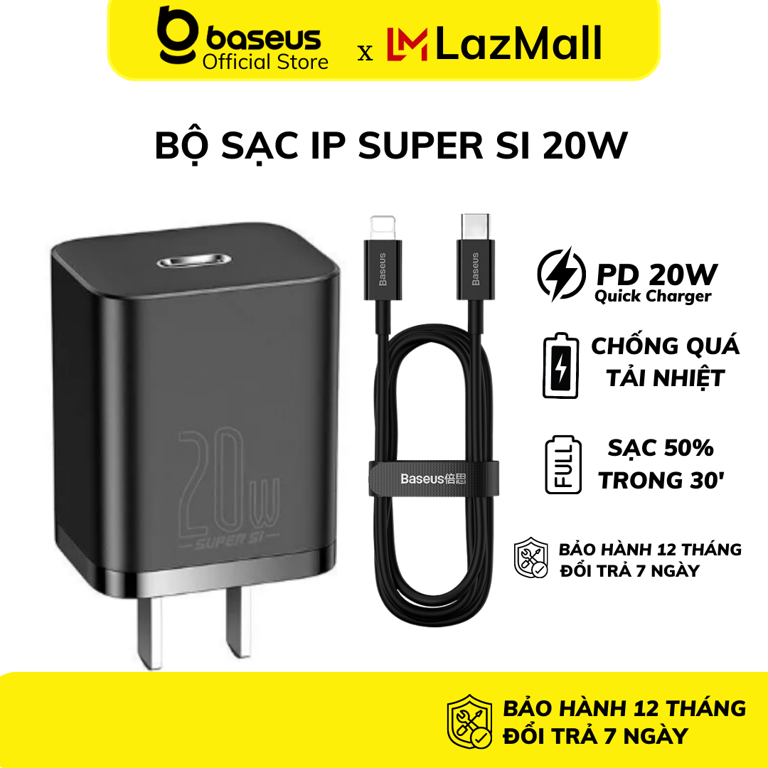 THU THẬP VOUCHER GIẢM 10 Bộ sạc nhanh iP 20W Baseus dây typec to iP siêu bền dùng cho iP 11 12 13 14 Promax xs max xr 8p