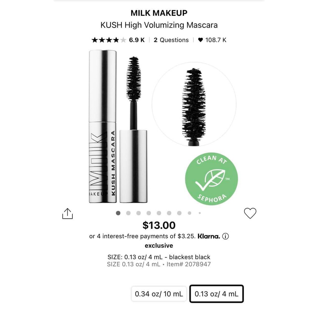 Chuốt mi làm dày và dày mi Milk Makeup Kush Mascara Mini 3ml