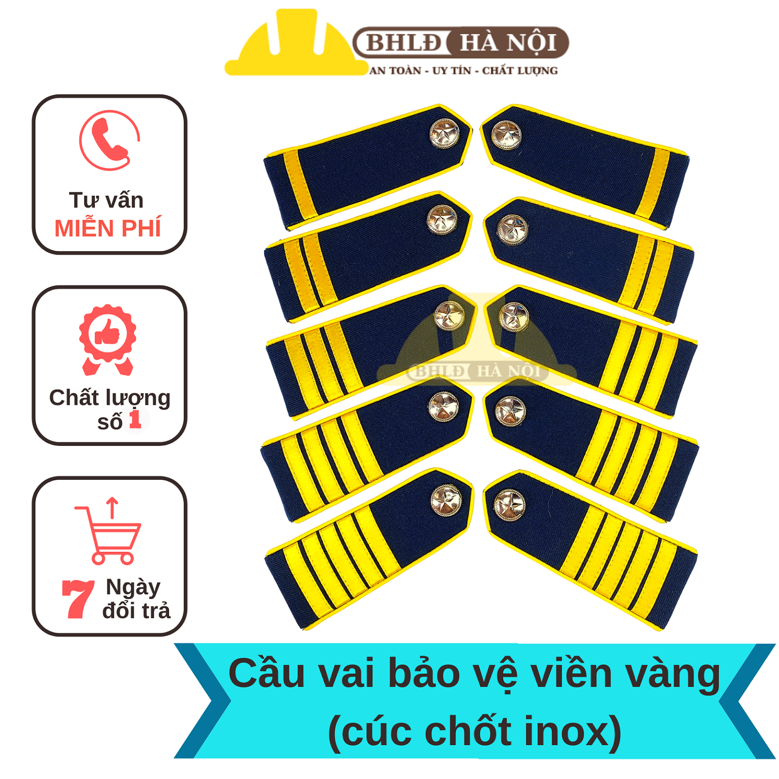 Cầu vai bảo vệ viền vàng (cúc chốt inox)