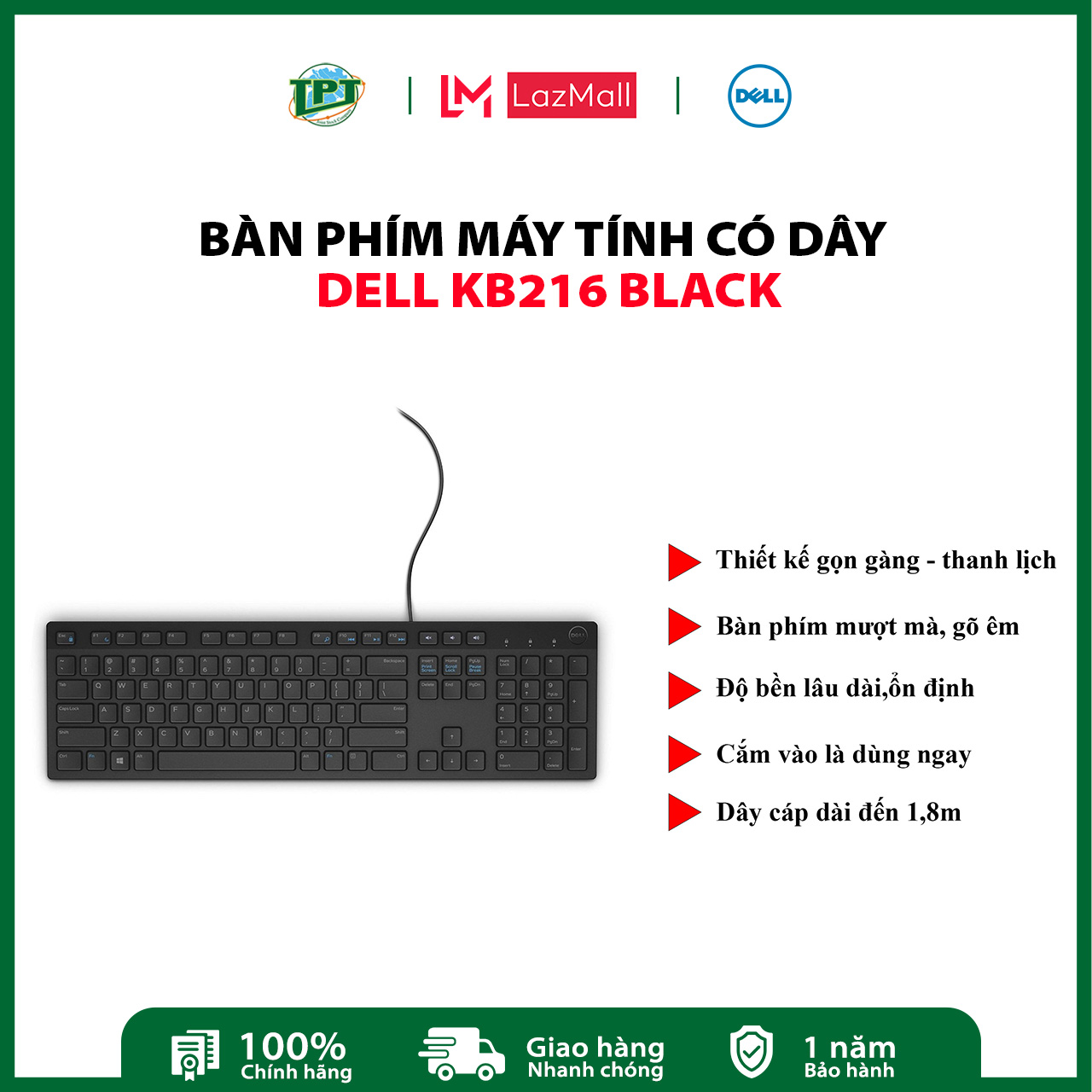 Bàn phím dell kb216 black, cực bền bĩ