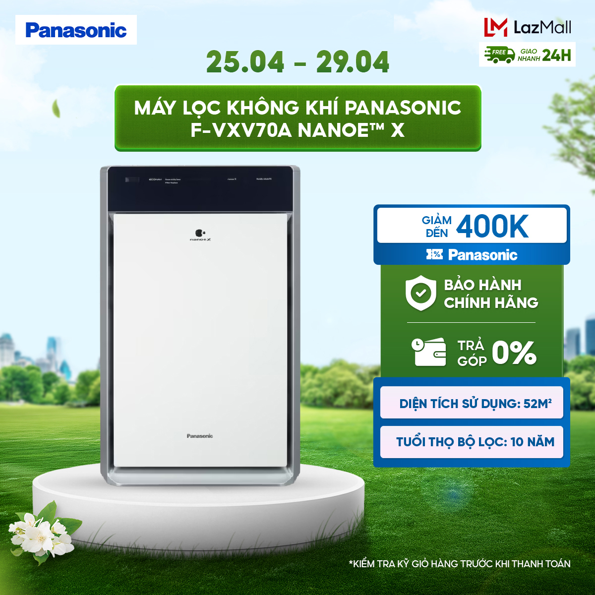 Máy lọc không khí Panasonic F-VXV70A nanoe™ X - Bộ lọc HEPA và Chức năng tạo ẩm - Hàng chính hãng