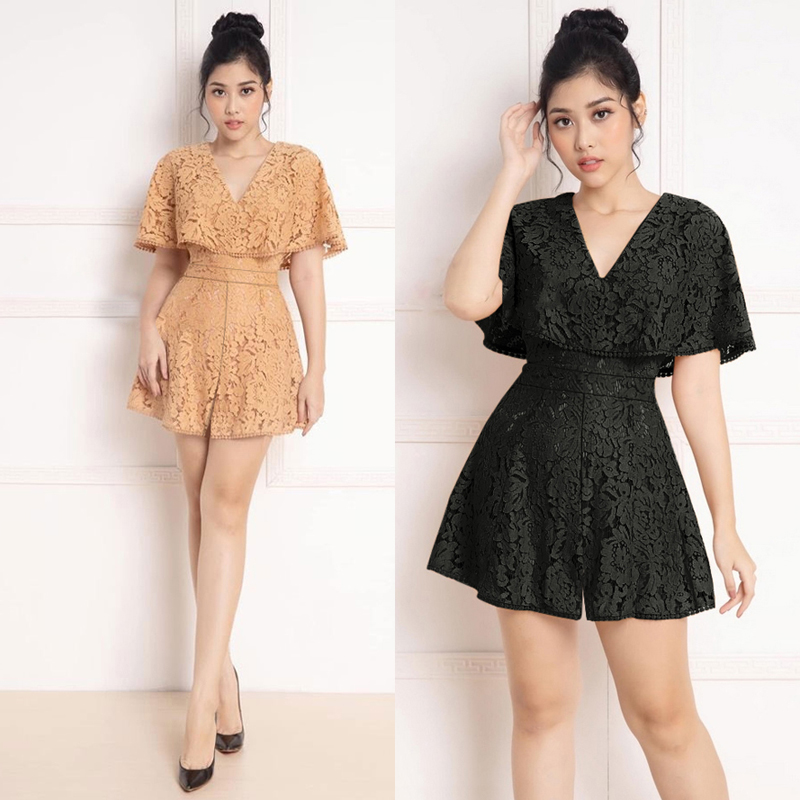 Jumpsuit Ngắn - Jumpsuit Ngắn ren cổ tim tay ngắn siêu xinh TJ1065