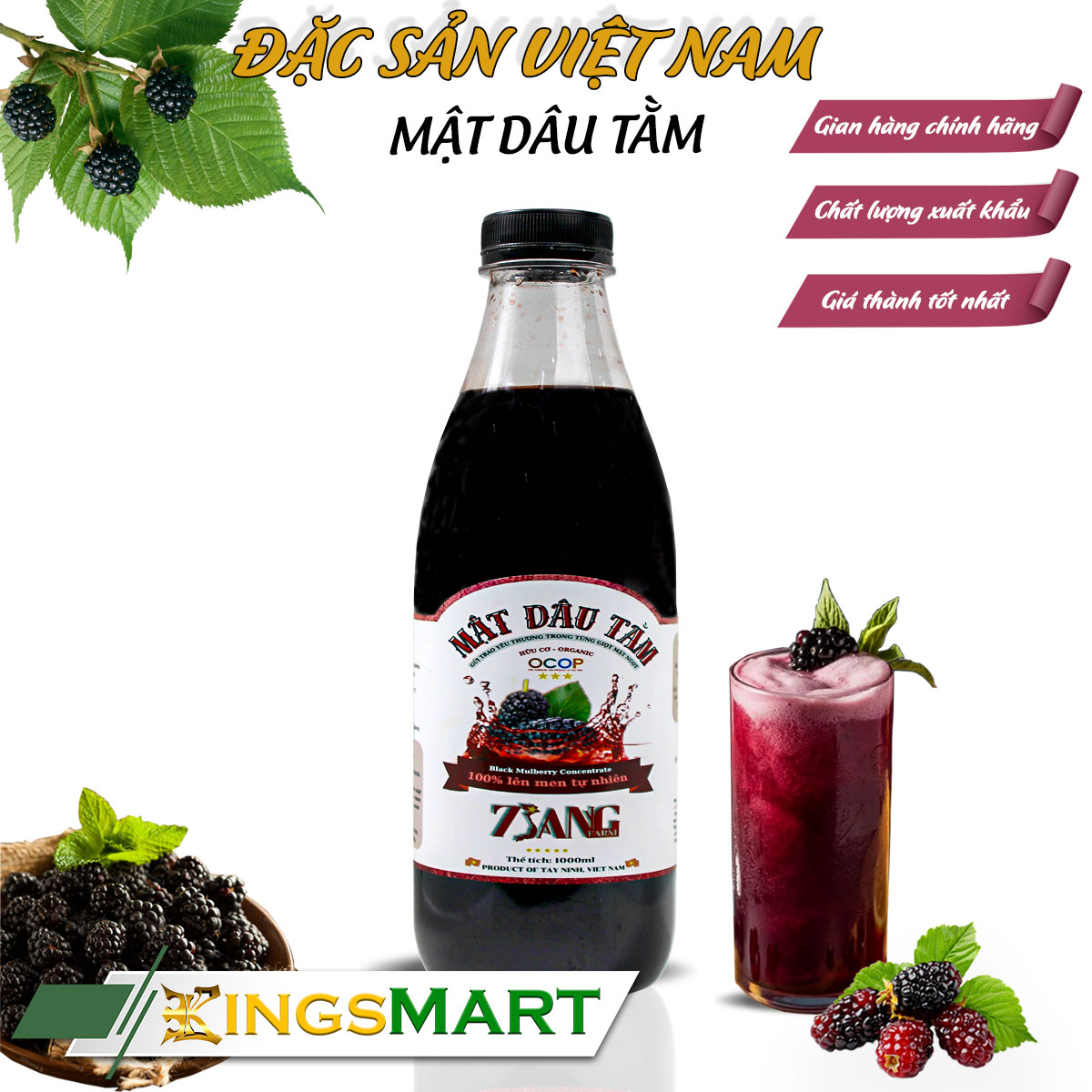 Natural Cultivation of Mulberry Honey - 7 Sang Brand - Tay Ninh Specialty - 1000ml Plastic Bottle - Kingsmart