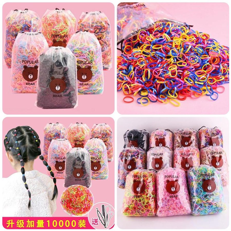Túi chun buộc tóc bịch 4000 sợi chun cho bé kèm túi gấu-thun cột tóc bé gái hebikids