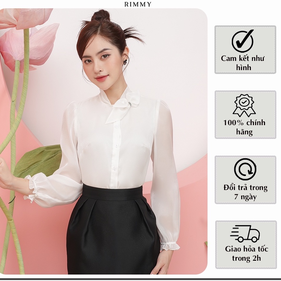 Áo sơ mi Anna shirt cổ nơ tơ gương RIMMY