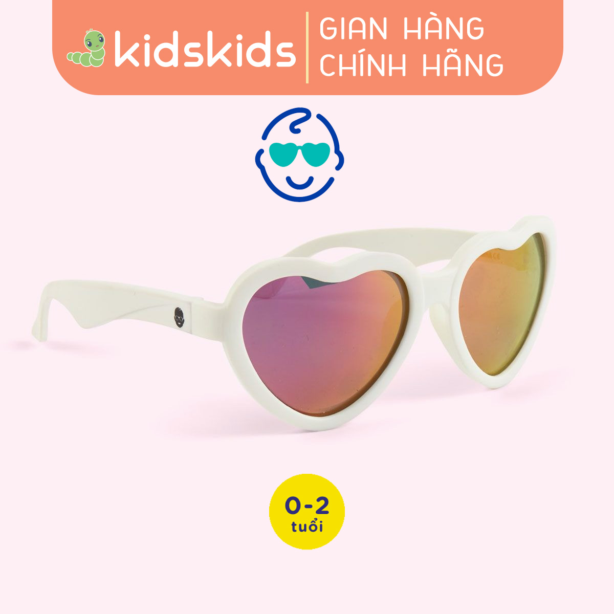 Kính chống tia cực tím có tròng kính phân cực cho bé Babiators – The Sweetheart, tráng gương hồng, 0-2 tuổi