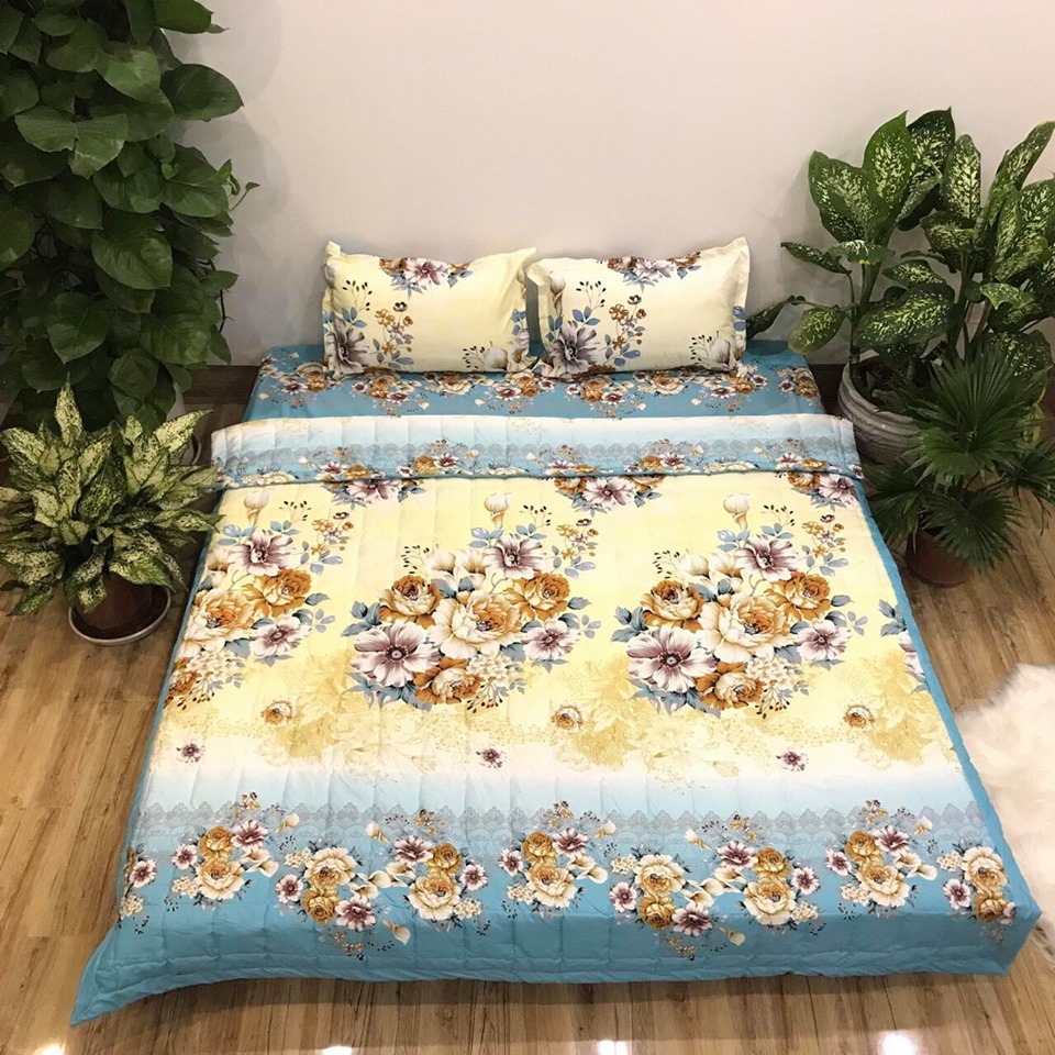 Bộ Ga Gối 3 Món Sunzin, Hoa Biển Xanh, Chất Liệu Bền Đẹp, Không Phai, Không Xù