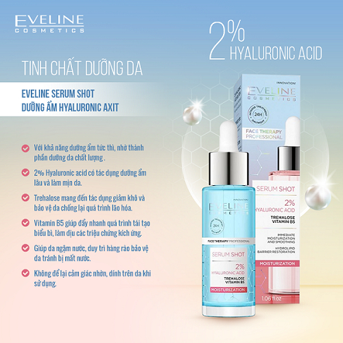 Tinh chất dưỡng da Eveline Serum Shot dưỡng ẩm Hyaluronic axit 30ML