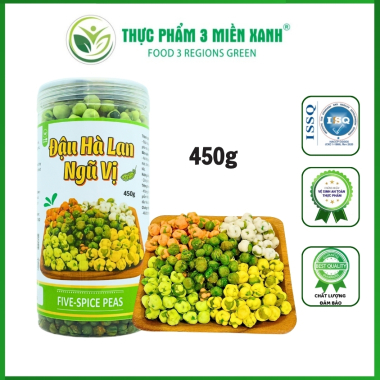Đậu Hà Lan Mixx Ngũ Vị sầu riêng - phô mai- wasabi-sữa dừa-tỏi ớt -Lọ ( 450 Gram )-3 miền xanh