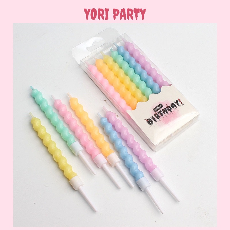 Nến xoắn màu pastel hàn quốc bộ 6 cây - yori party