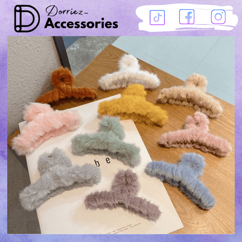 Kẹp tóc càng cua vải lông phối với nhiều màu sắc ngọt ngào phong cách Hàn Quốc Dorriez