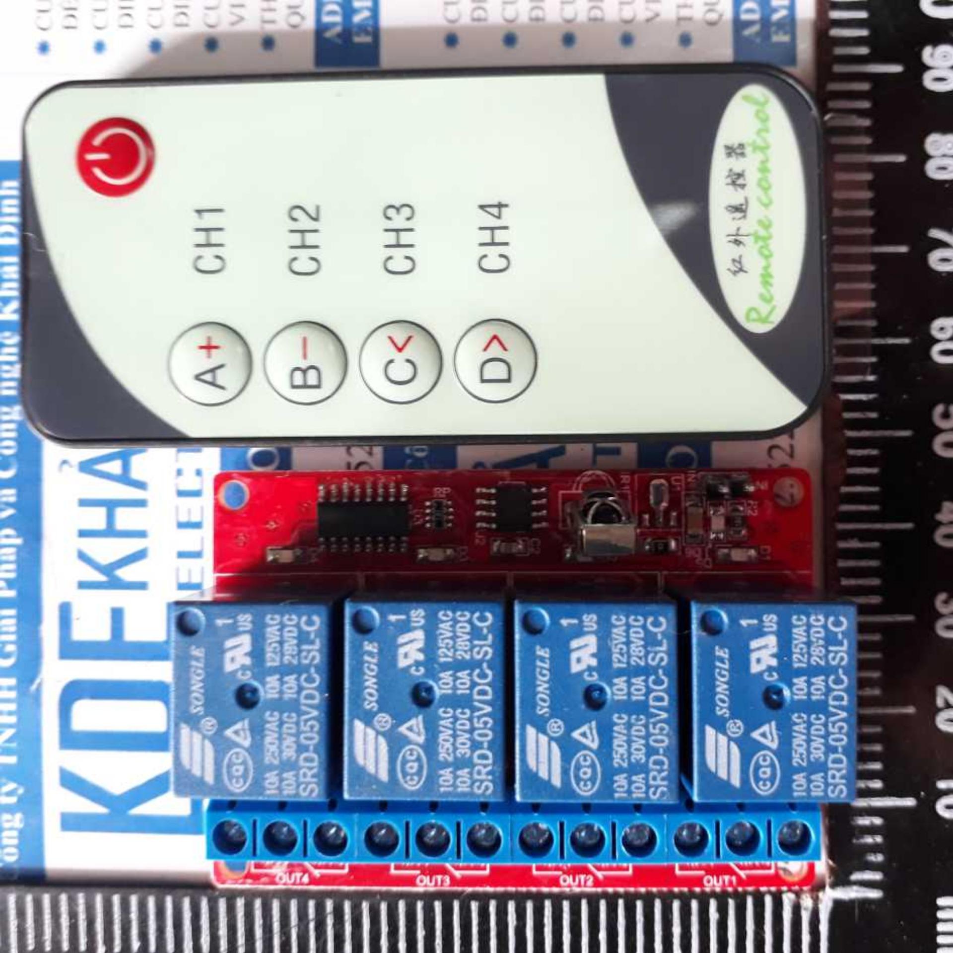 Module hồng ngoại 4 relay 5v + remote hn 4 kênh, relay có 2 chế độ nhấn giữ/ nhấn nhả kde2128