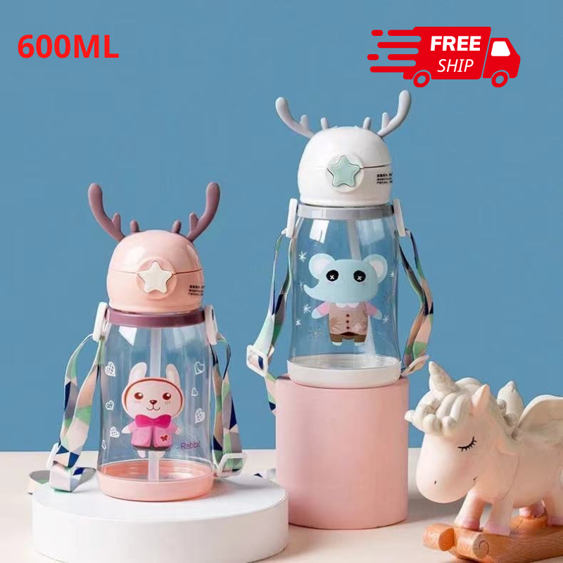 Bình đựng nước cho bé bình nước có ống hút có dây đeo cho bé mang đi học đi chơi