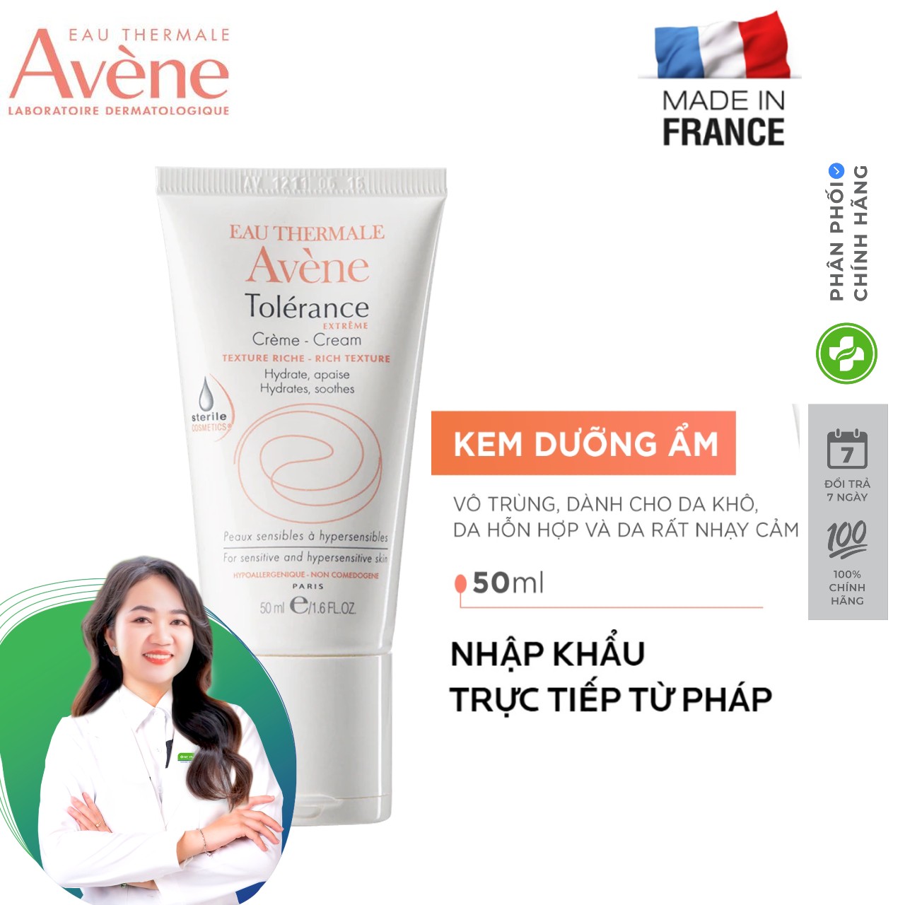 Kem dưỡng làm dịu cho da nhạy cảm và dị ứng avene tolerance extreme cream 50ml