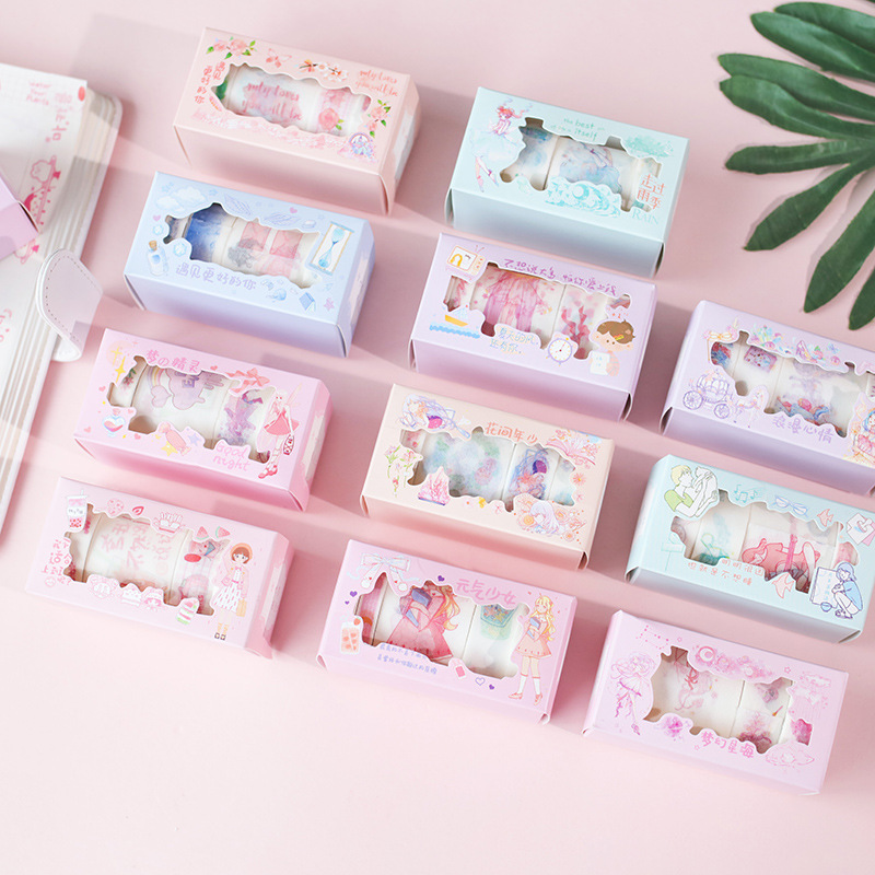 [HCM]Set 5 Cuộn Băng Dính Washi Tape Size nhỏ Nhiều Họa Tiết Đẹp Độc Đáo Dùng Trang Trí Sổ Tay Sổ Nhật Ký Sổ Kế Hoạch