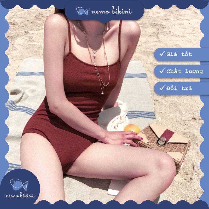 Bikini đi biển, đồ bơi nữ 1 mảnh liền thân tôn dáng hở lưng dây đỏ Nemo Bikini - B2