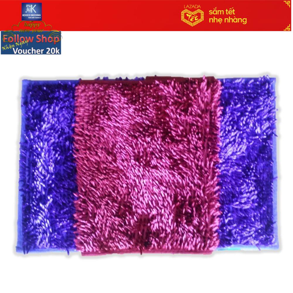 Bộ 2 thảm chùi chân lông nhung bóng (Xanh và tím)