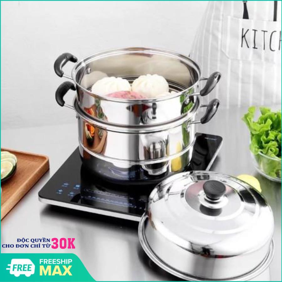 Nồi hấp 3 tầng cao cấp Cook Ware đường kính 28cm dùng trên mọi loại bếp - Nồi Hấp Inox 3 Tầng Xửng Hấp 3 Tầng Cao Cấp