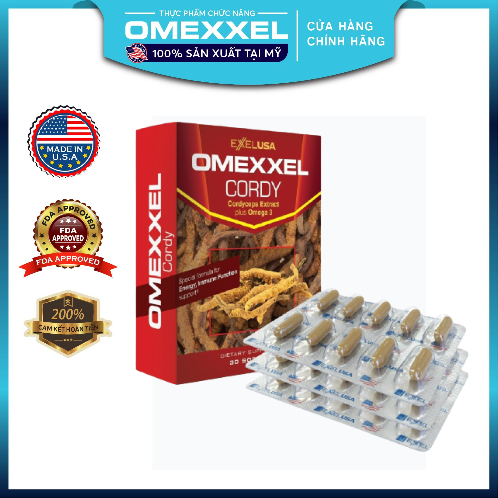 [HCM]Viên Uống Đông Trùng Hạ Thảo Omexxel Cordy ( Hộp 30 Viên) - Xuất xứ Mỹ