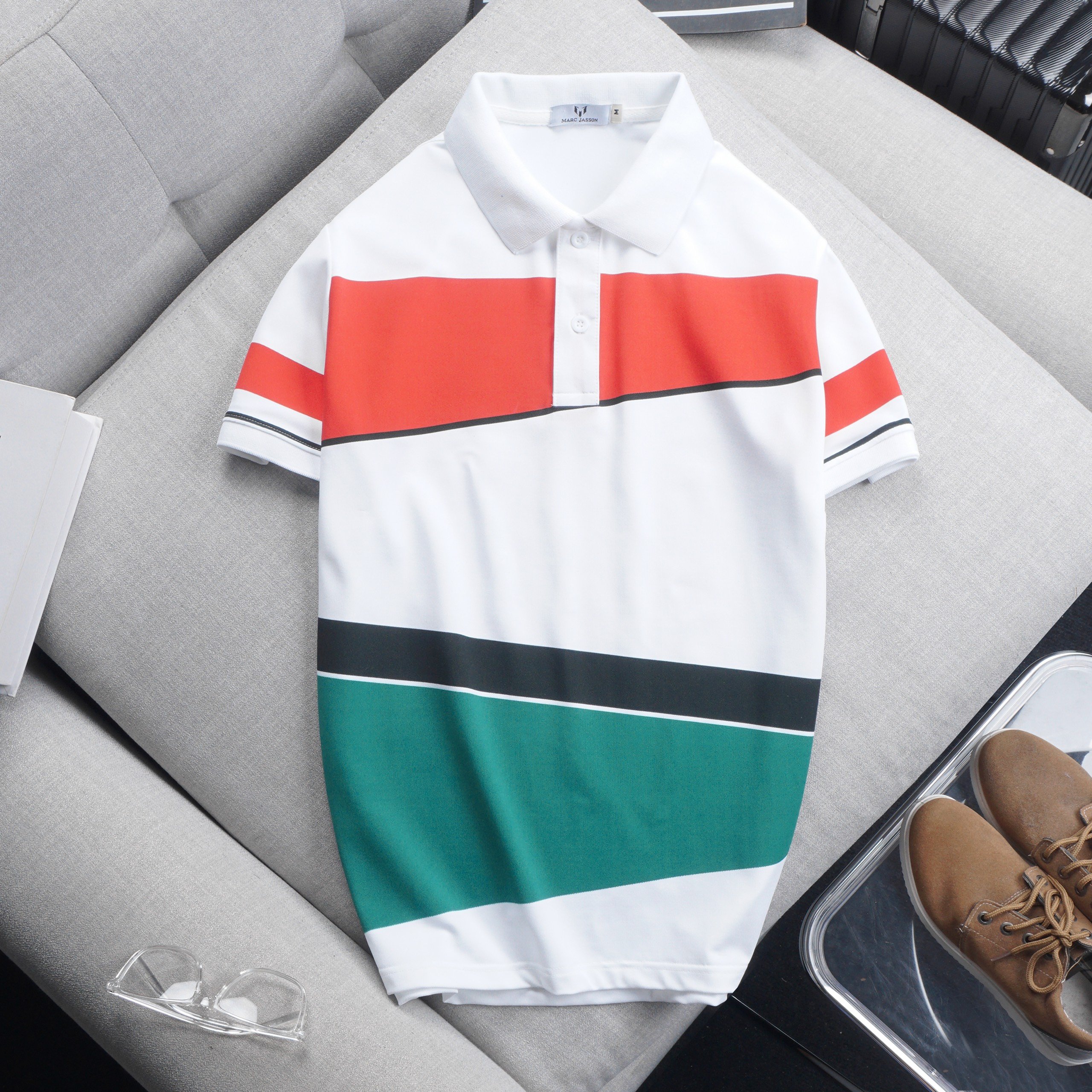Áo thun polo nam cổ bẻ tay ngắn viền bo tay MARC COLOR in phối màu độc đáo