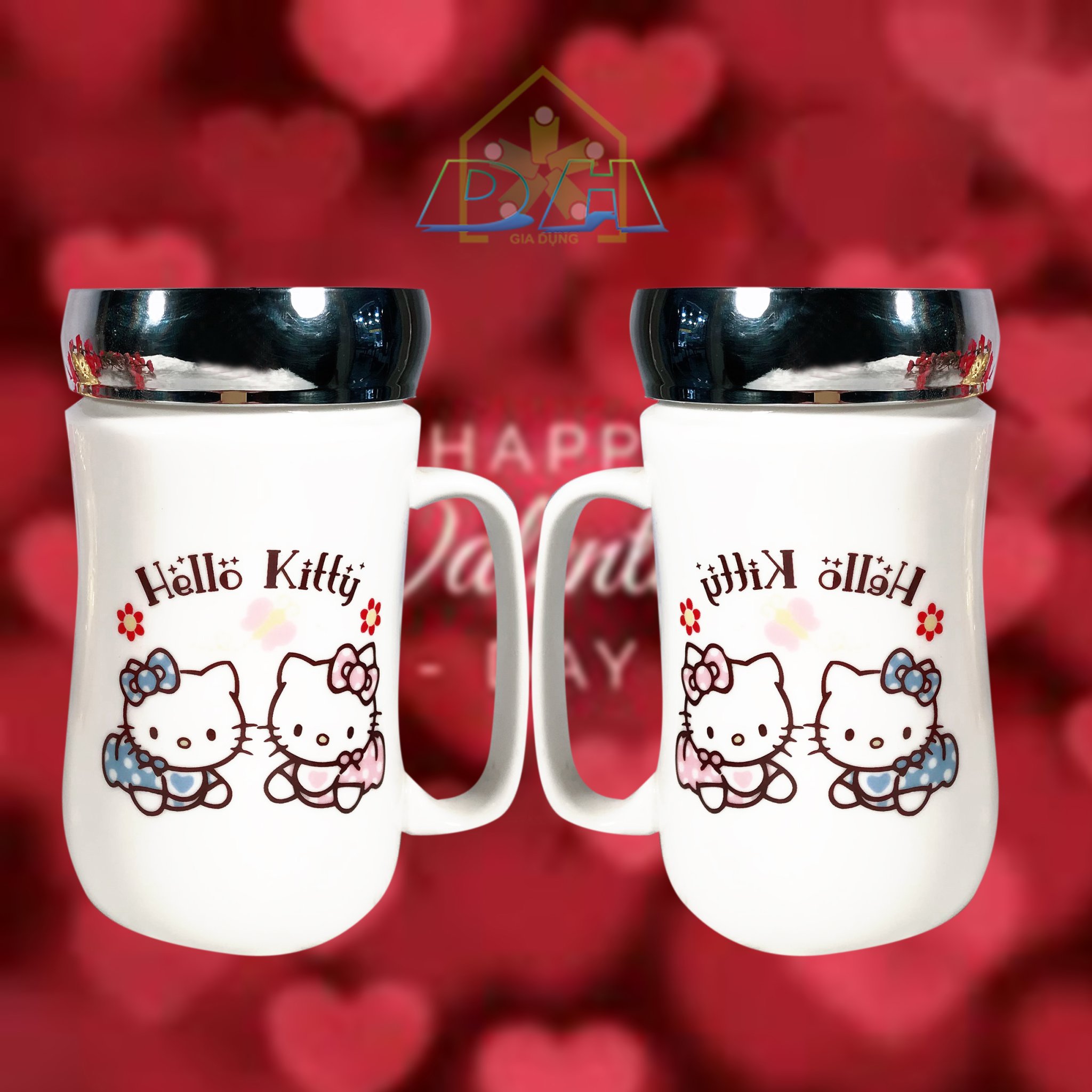 Combo 2 cốc sứ nắp kính cách nhiệt - combo 2 ly sứ nắp kiếng