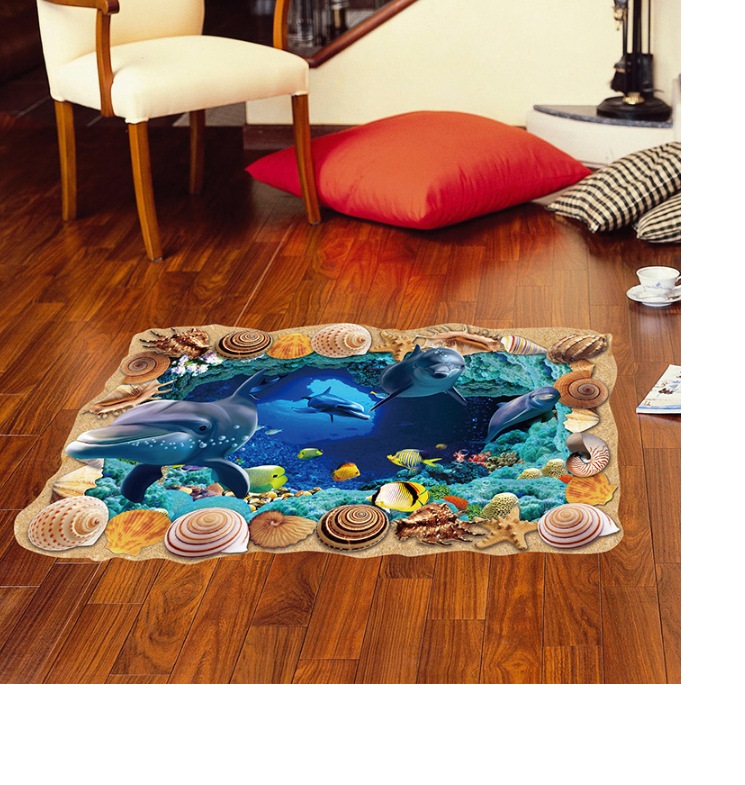 Tranh decal 3D dán tường,dán sàn nhà cao cấp "Hồ cá nhà mình"