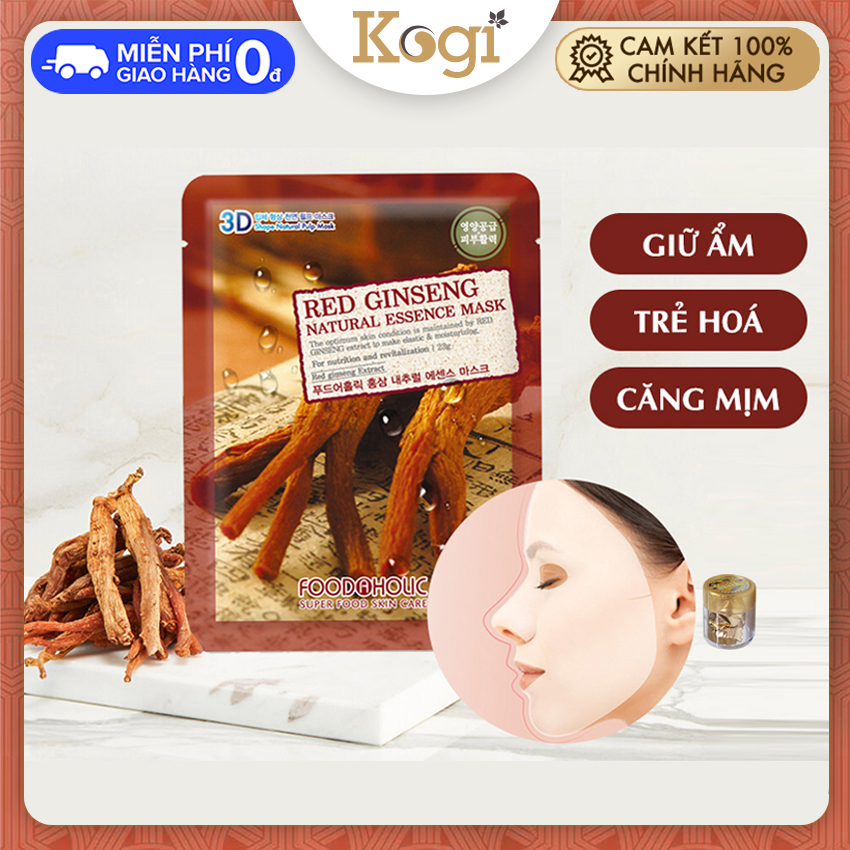 [GIÁ TỐT]Mặt nạ dưỡng ẩm tự nhiên 3D Hồng Sâm Red Ginseng Natural Essence Mask Foodaholic,Kogi Ginseng,giúp săn chắc, phục hồi làn da thiếu sức sống, nuôi dưỡng da khỏe mạnh, gỉam vết thâm nám.