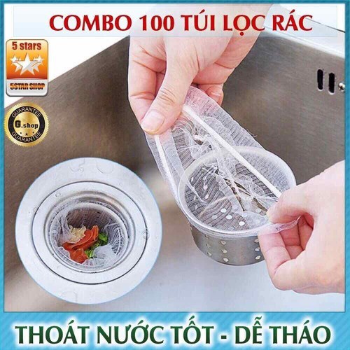 Gói 100 túi lọc rác nắp thoát nước hố ga, túi lọc rác thông minh cho bồn rửa chén chặn rác thoát nước -kho gia dụng 1994