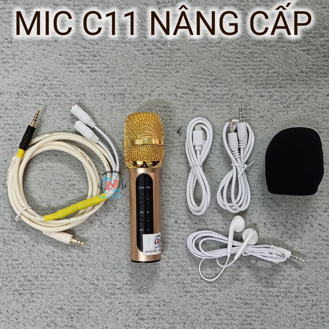 Mic C11 nâng cấp 2 dây -độ nhạy cao mic bắt xa 2m- Mic Hát live stream karaoke rất hay ,dễ sử dụng ,tích hợp pin tiện lợi