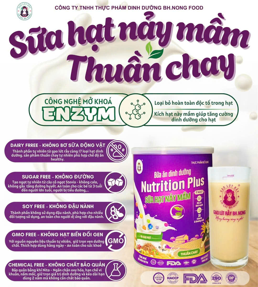 Freeship Max - Sữa Hạt 18 Loại Hạt Thuần Chay [tặng kèm bánh mầm 75g] Nutrition Plus, sữa hạt nảy mầm cho người ăn chay, tiểu đường, ăn uống kém, thực dưỡng - Tâm An Gạo Lứt Rẫy Bhnong