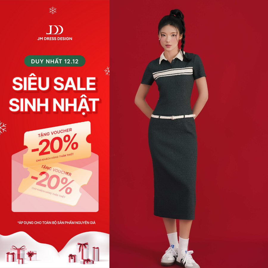 Đầm liền phối vai cạp trễ đai rời 1F07.2409W thiết kế bởi JM Dress Design