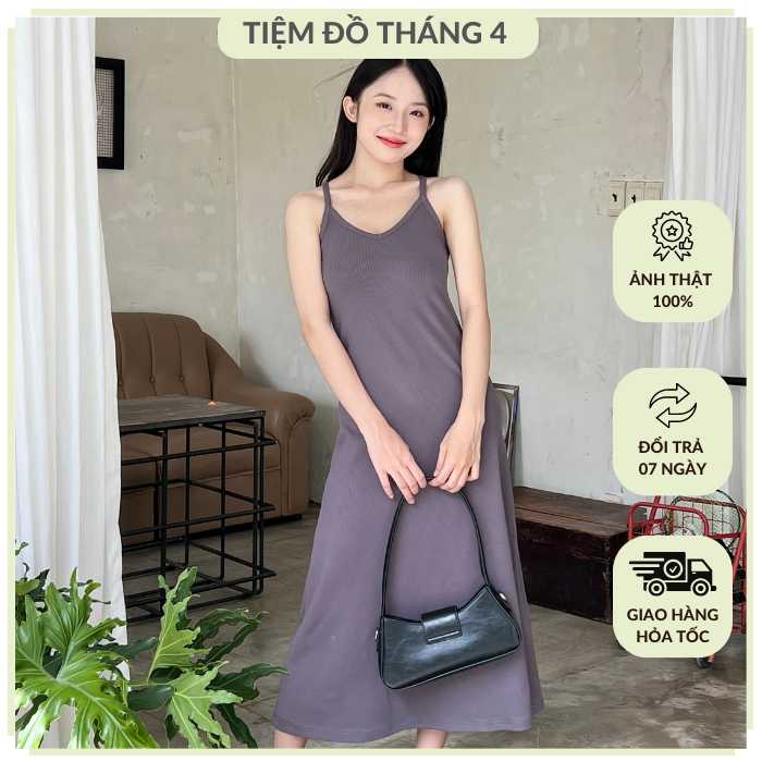 Đầm 2 dây dáng dài chất vải thun co giãn dày dặn tiệm đồ tháng 4 lagi dress