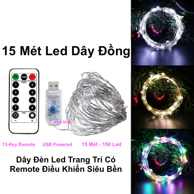 15m Dây Đèn LED Trang Trí có Remote điều khiển với 8 chế độ chớp nháy sử dụng cổng nguồn USB Dây Led dây đồng | Kyto Shop