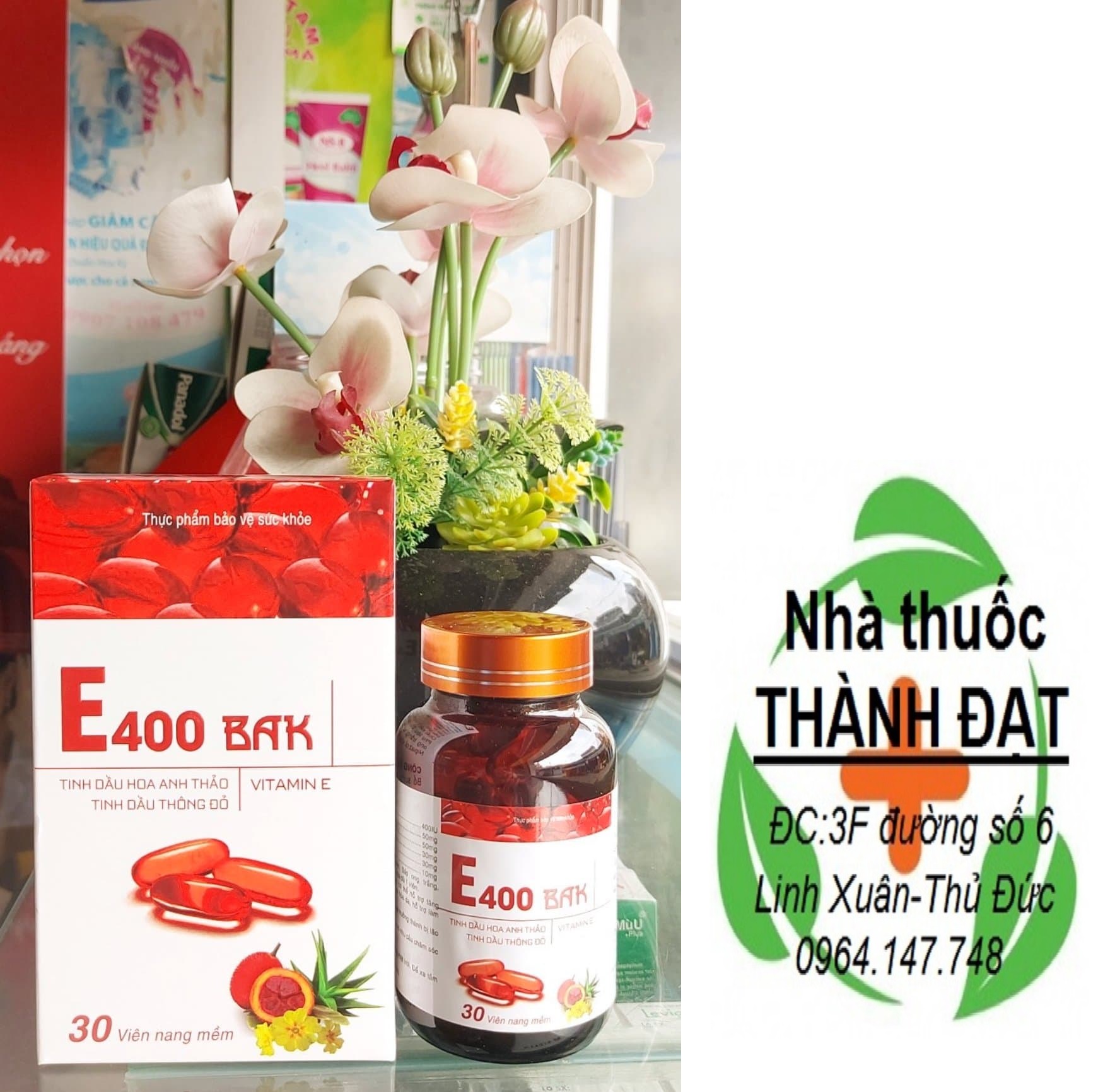 Vitamin e đỏ tinh dầu hoa anh thảo, thông đỏ E400 BAK