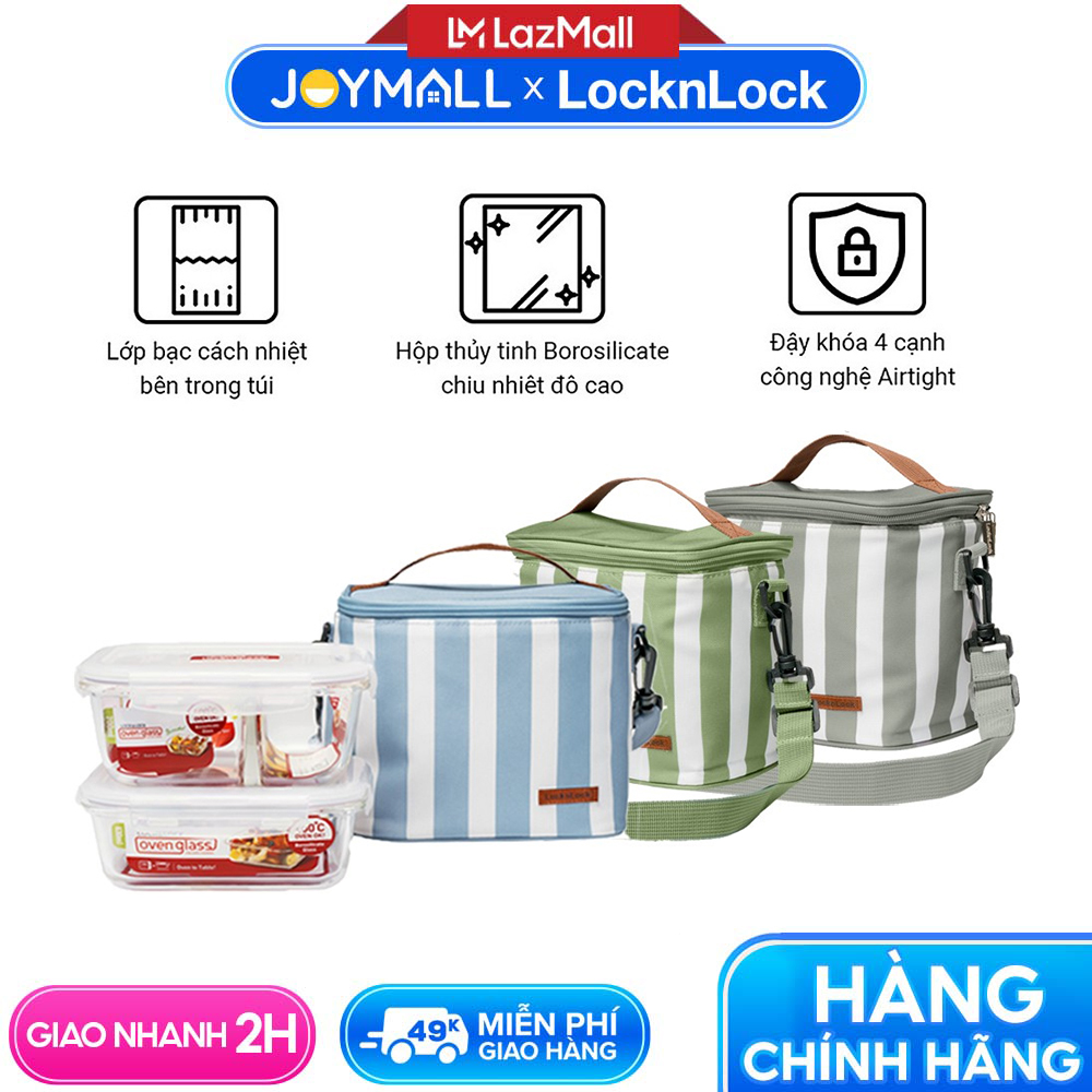 Bộ túi hộp cơm LocknLock thủy tinh chịu nhiệt 3ea LLG428S2 - Hàng chính hãng, dùng được trong lò vi sóng, máy rửa chén, tủ lạnh - JoyMall