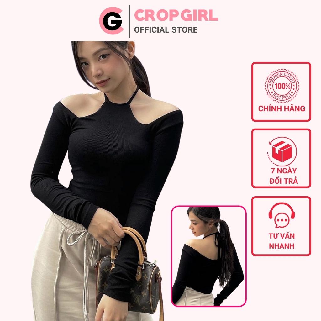 Áo tay dài cổ yếm cropgirl , áo kiểu nữ vạt bầu tôn vòng 2 siêu đẹp