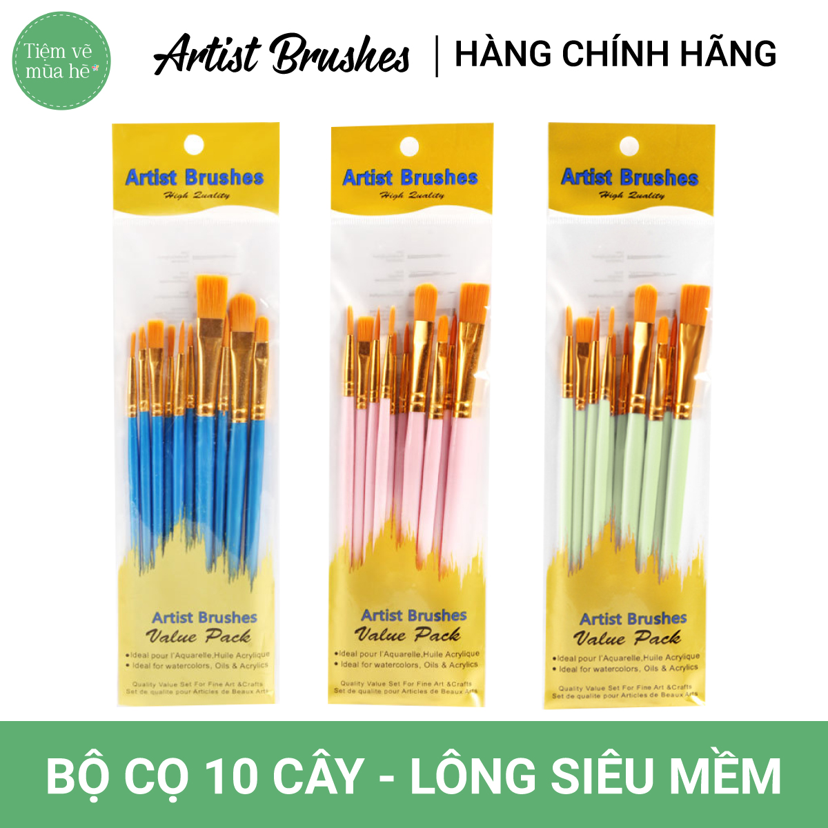 ✅Bộ 10 Cọ vẽ chuyên dụng Artist Brush Tiệm vẽ mùa hè