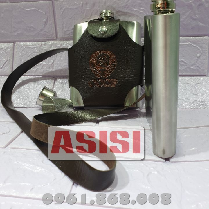 Bình đựng rượu inox CCCP 0.5 L inox loại dày tặng phễu và chén