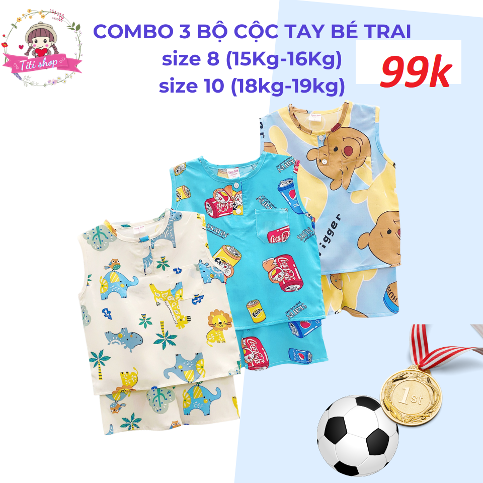 Combo 3 bộ cộc tay bé trai titi shop l