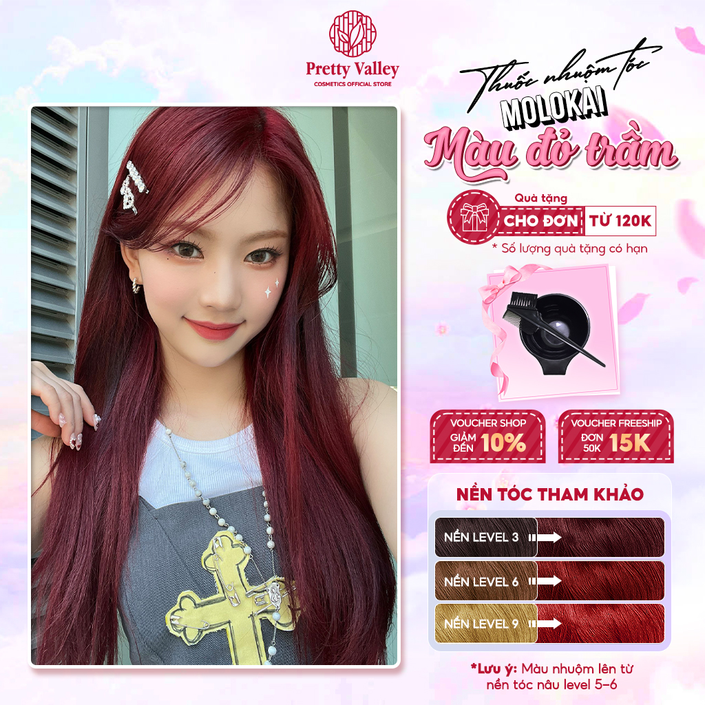 Thuốc nhuộm tóc màu ĐỎ TRẦM Molokai siêu dưỡng, nhuộm tóc an toàn tại nhà lên màu chuẩn  - Pretty Valley Hair