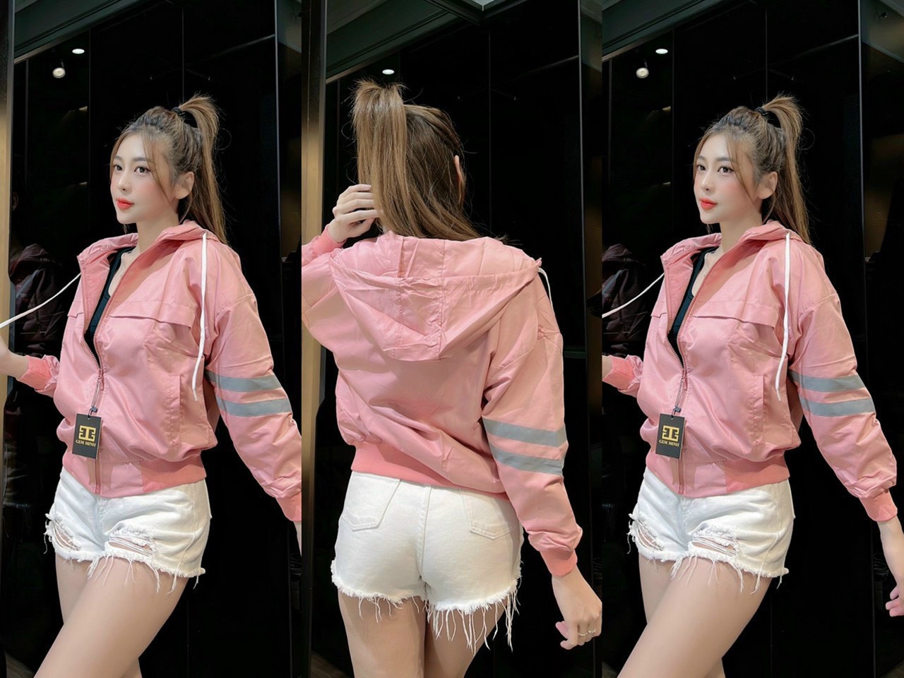 Áo Khoác Dù Phản Quang Hot Hit,áo khoác gió , áo khoác nữ hai lớp chất vải dù,Áo khoác dù 2 lớp phối sọc tay phản Quang
