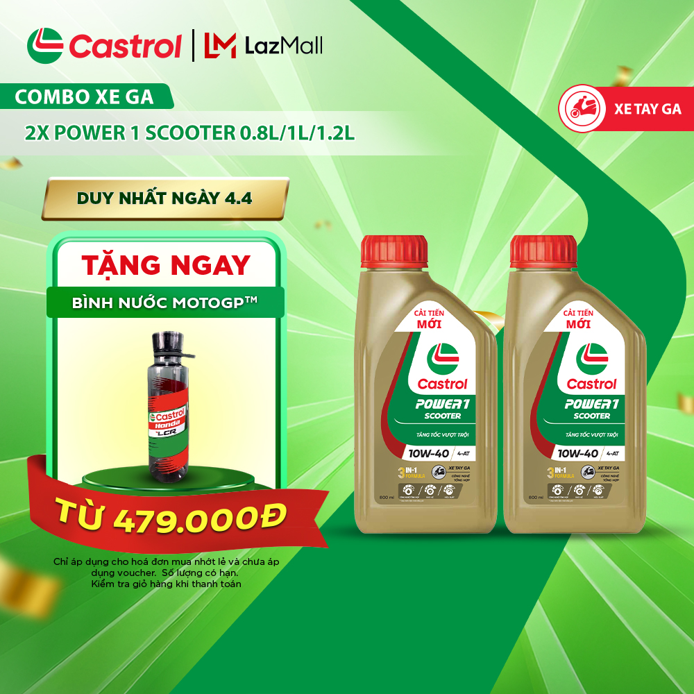 COMBO 2 Dầu nhớt xe tay ga CASTROL POWER1 SCOOTER 10W-40 (0.8/1L)