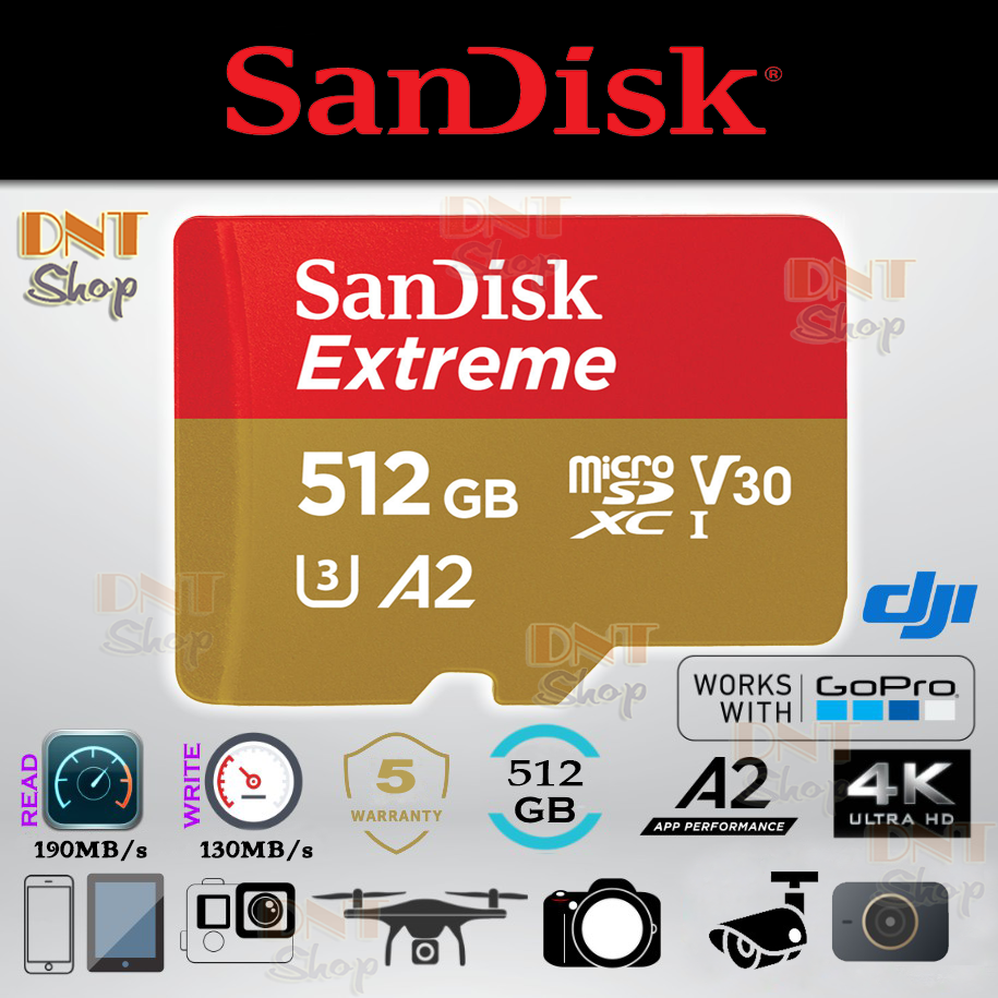 Thẻ nhớ MicroSDXC SanDisk Extreme 512GB A2 V30 U3 4K Class 10 UHSI 190MB/s