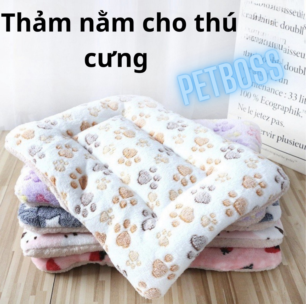 Thảm nằm cho chó mèo dày dặn, mềm mịn, có thể đắp chăn và lót chuồng